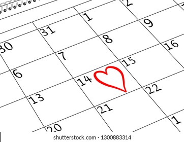 Valentine`s Day Calendar Page with Heart