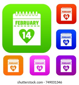 Valentines day calendar set icon color in flat style isolated on white. Collection sings vector illustration