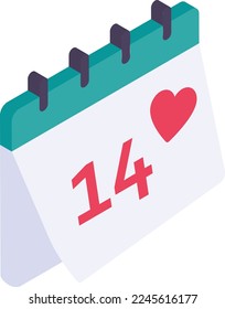 Valentines Day Calendar Sign isometric view concept, 14th February Vector Icon Design, Love and romance symbol, Valentines Day Sign, fascination and glamour stock illustration