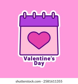 Valentine's Day calendar sticker design isolated on bright purple background