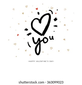 Valentines Day Calligraphy Greeting Card. Hand Drawn and Handwritten Design Elements.  Brush Lettering Design.