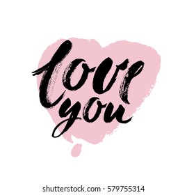 Valentines Day Calligraphy Greeting Card. Hand Drawn and Handwritten Design Elements. Brush Lettering Design. Vector illustration