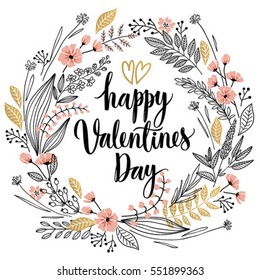 Valentine`s Day Callygraphic Wreath - hand drawn Vector illustration.