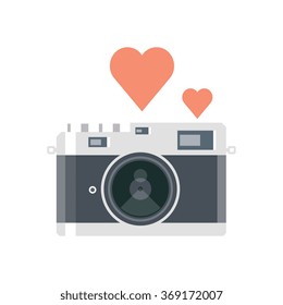 Valentines day camera icon suitable for info graphics, websites and print media. Color, vector, flat icon, clip art.