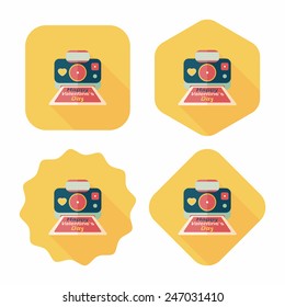 Valentine's Day camera photo flat icon with long shadow,eps10