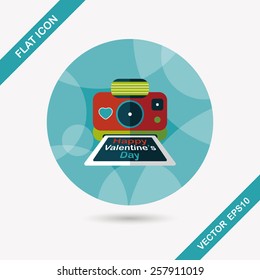 Valentine's Day camera photo flat icon with long shadow,eps10