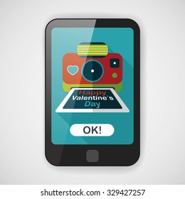 Valentine's Day camera photo flat icon with long shadow,eps10