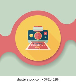Valentine's Day camera photo flat icon with long shadow,eps10