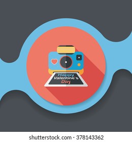 Valentine's Day camera photo flat icon with long shadow,eps10