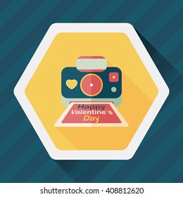 Valentine's Day camera photo flat icon with long shadow,eps10