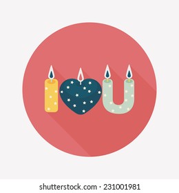 Valentine's Day candle flat icon with long shadow,eps10