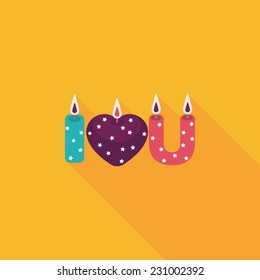 Valentine's Day candle flat icon with long shadow,eps10
