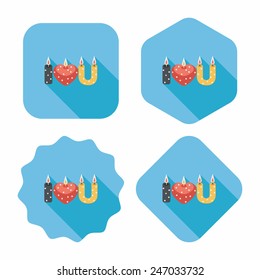 Valentine's Day candle flat icon with long shadow,eps10