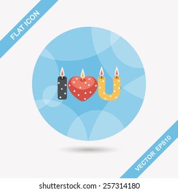 Valentine's Day candle flat icon with long shadow,eps10