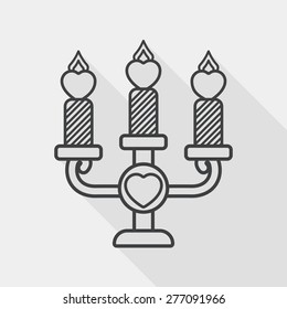Valentine's Day candle flat icon with long shadow, line icon