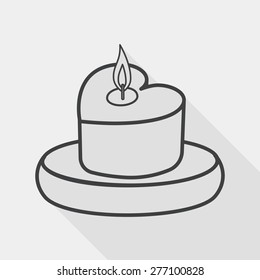 Valentine's Day candle flat icon with long shadow, line icon