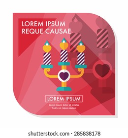 Valentine's Day candle flat icon with long shadow,eps10