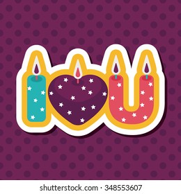 Valentine's Day candle flat icon with long shadow,eps10