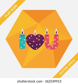 Valentine's Day candle flat icon with long shadow,eps10