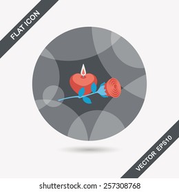 Valentine's Day candle and flower flat icon with long shadow,eps10