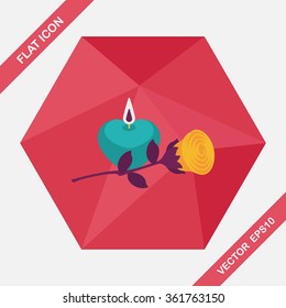 Valentine's Day candle and flower flat icon with long shadow,eps10