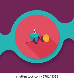 Valentine's Day candle and flower flat icon with long shadow,eps10