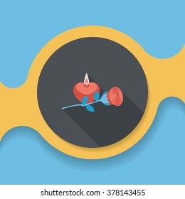 Valentine's Day candle and flower flat icon with long shadow,eps10