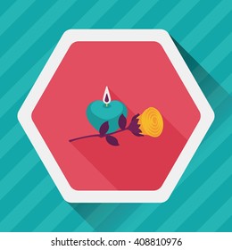 Valentine's Day candle and flower flat icon with long shadow,eps10