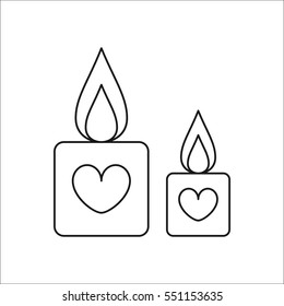 Valentines Day Candles symbol sign line icon on background