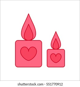 Valentines Day Candles symbol sign flat icon on background