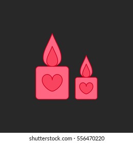 Valentines Day Candles symbol sign flat icon on background