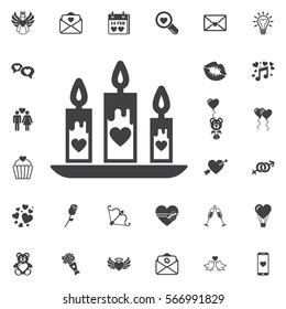 Valentines Day Candles symbol sign silhouette icon. Set of Valentines icons