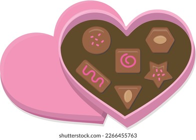 Valentines Day Candy. Heart shaped valentines day box of chocolate. Cartoon vector flat illustration isolated on white background.
