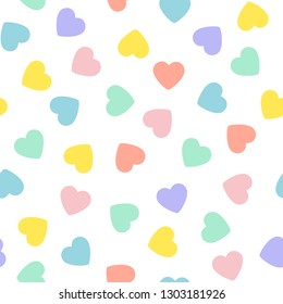 Valentine's Day Candy Hearts Seamless Vector Pattern Tile. Pastel Rainbow Conversation Hearts Background. Repeating pattern Tile Swatch Included.