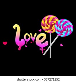 Valentine's Day Candy. Love. Sweets heart.Vector illustration. Black background