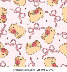 Valentine's Day Capybara Seamless Pattern.Vector Illustration