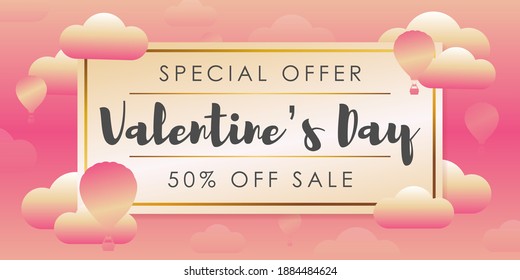 Valentine's Day Card Abstract Banner Template. Background Love Holidays. Vector Horizontal Design.