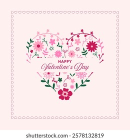 Valentine's Day Card with abstract floral heart. vector illustration.