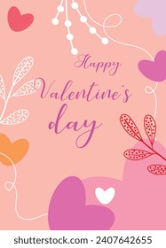 Valentine's Day card with abstract flowers and hearts. Vector.