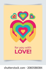 Valentine's Day Card With Abstract Hands Giving Heart And Inscription