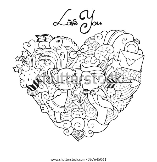Download Valentines Day Card Adult Coloring Page Stock Vector ...