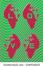 Valentine's day card. Aphrodite. Love. Viva Magenta color. Green.