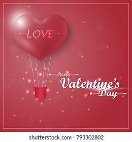 valentine's day card with balloon heart red or pink background