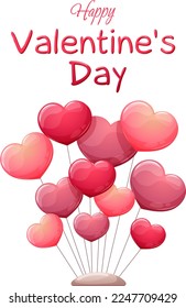 Valentine's Day card with balloons hearts and inscription, lettering