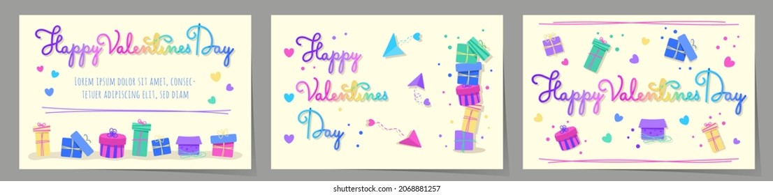 Valentines day card for banner, poster, greeting postcard.  Colorful gradient lettering. Holiday event, gift, romantic love message. Vector illustration. 