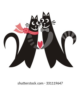 Valentines day card beautiful cats and romantic pattern background vector illustration