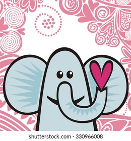 Valentines day card with beautiful elephant vector illustration