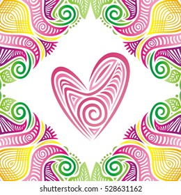 Valentines day card with beautiful heart. Vector illustration.