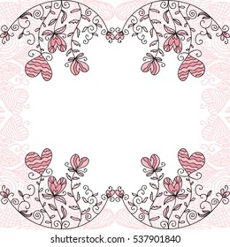 Valentines day card with beautiful romantic decorative elements. Vector illustration.