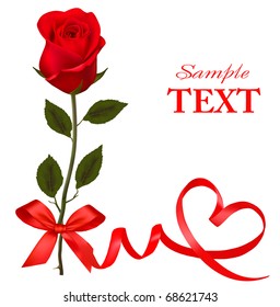 Valentine`s day card. Beauty red rose with bow and ribbons. Vector.